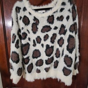 Umgee Cream and Brown Fuzzy Leopard Sweater